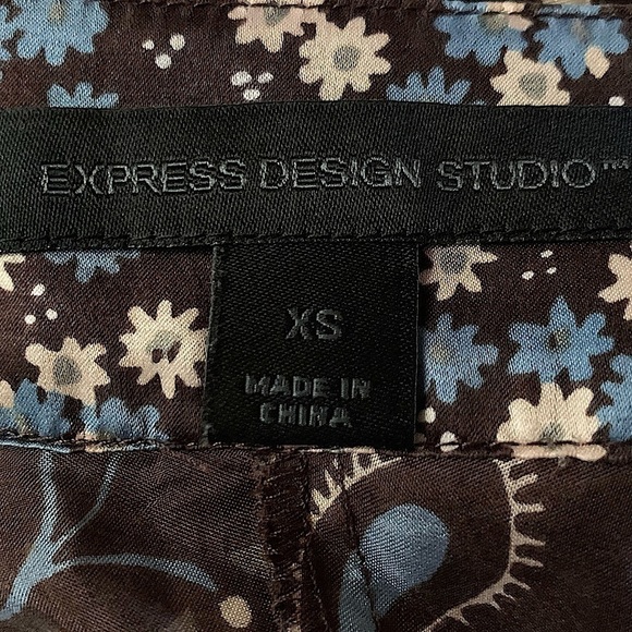 EXPRESS Design Studio Brown and Blue Silk Print Kimono Sleeve Dress Size XS - Picture 3 of 5